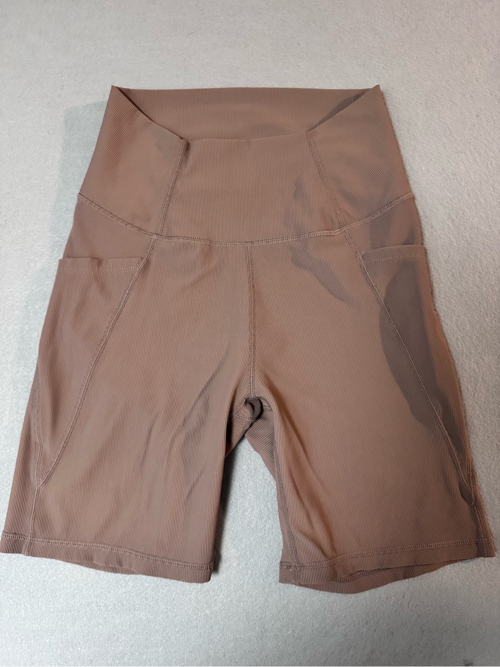 High-Rise Ribbed Bike Shorts in Taupe